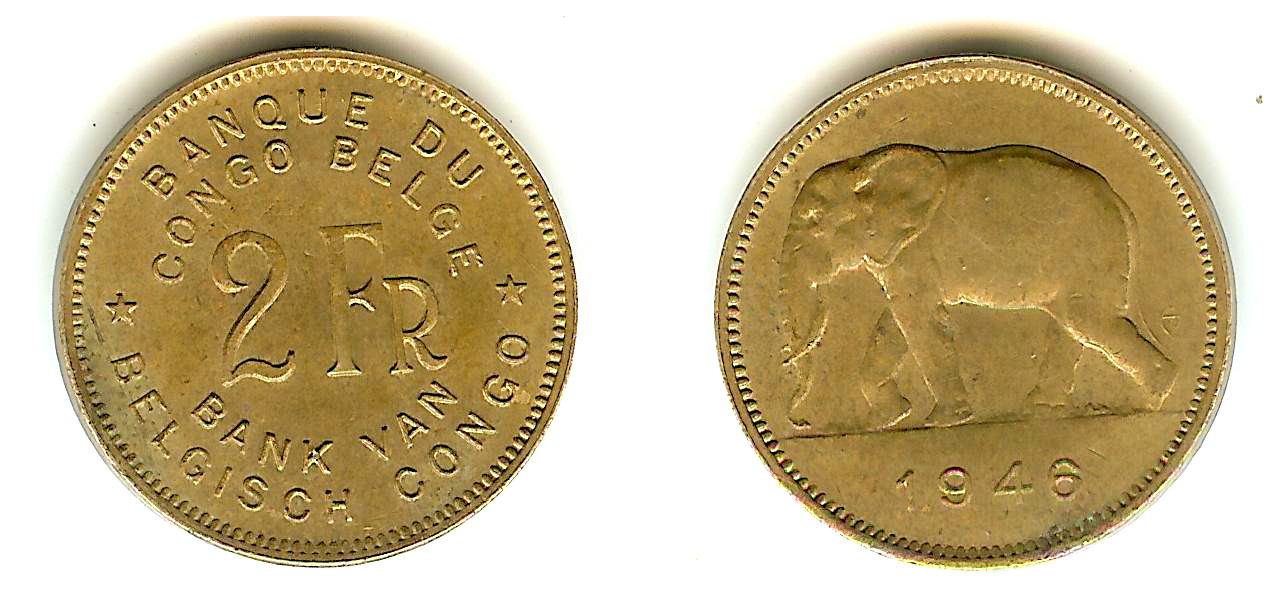 Congo Belgique 2 francs 1946 SUP+
